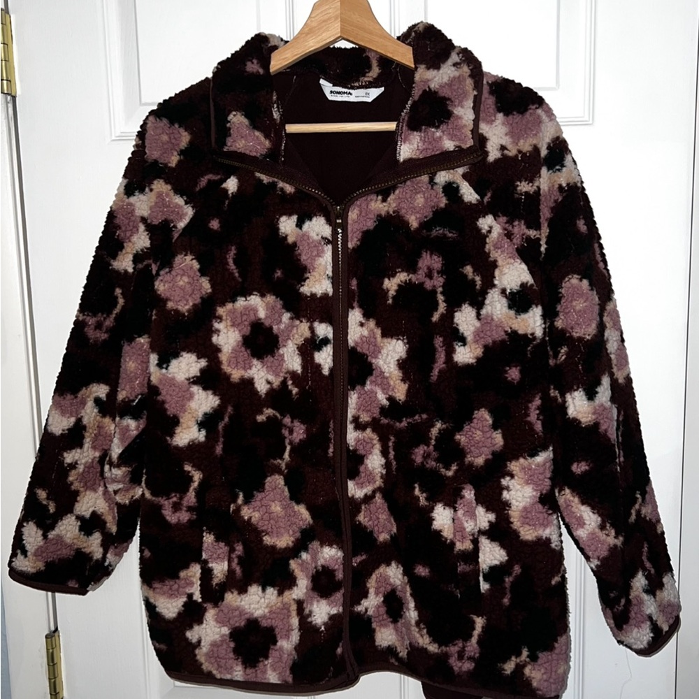 Sonoma Burgundy Floral Sherpa Jacket